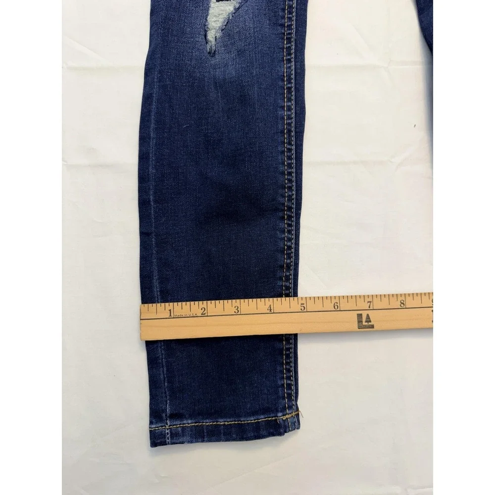 Justice Jeans‎ Girls 10 Slim Blue Skinny Dark Wash Distressed Button Fly Denim